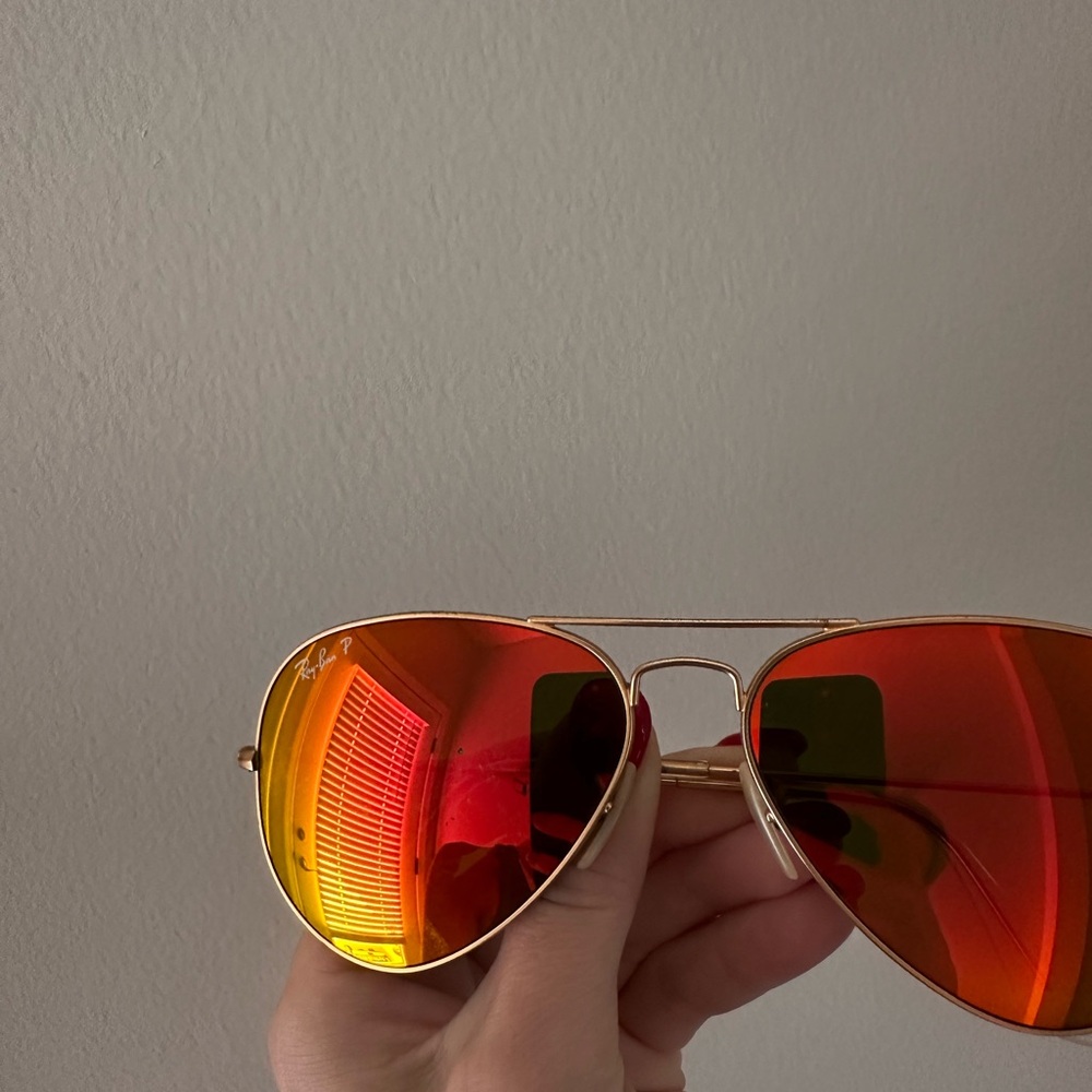 Ray-Ban Aviator Sunglasses with Fiery Red Lenses - Picture 2 of 6